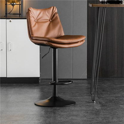 Modern Minimalist Nappa Leather Iron Curved Square Bar Stool With Backrest For Dining Room