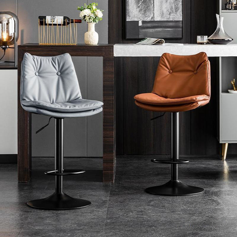 Modern Minimalist Nappa Leather Iron Curved Square Bar Stool With Backrest For Dining Room