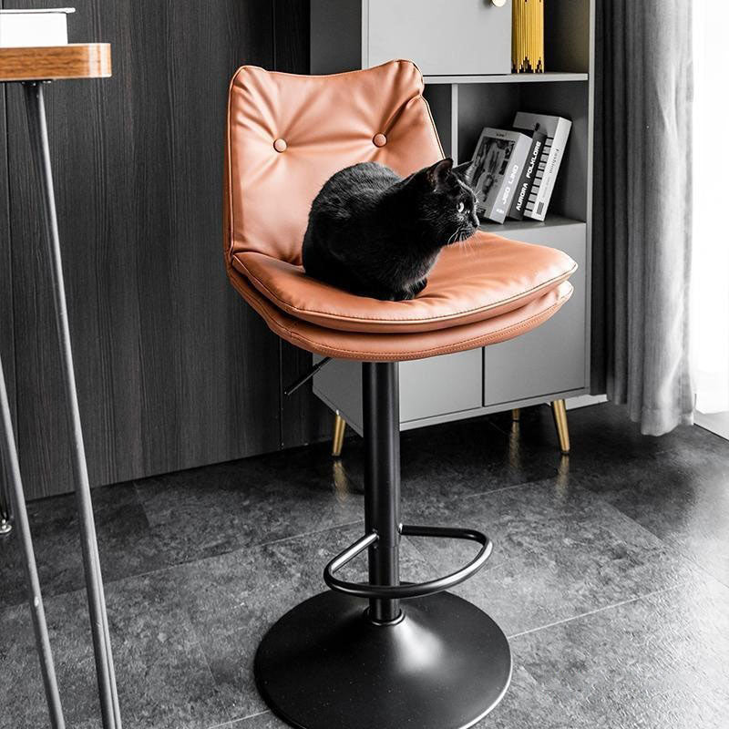 Modern Minimalist Nappa Leather Iron Curved Square Bar Stool With Backrest For Dining Room