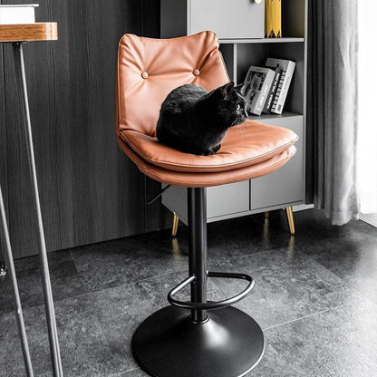 Modern Minimalist Nappa Leather Iron Curved Square Bar Stool With Backrest For Dining Room