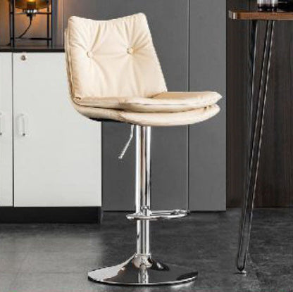 Modern Minimalist Nappa Leather Iron Curved Square Bar Stool With Backrest For Dining Room