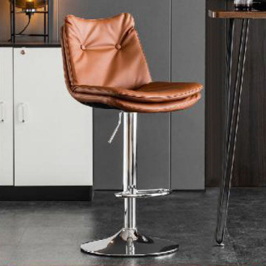 Modern Minimalist Nappa Leather Iron Curved Square Bar Stool With Backrest For Dining Room