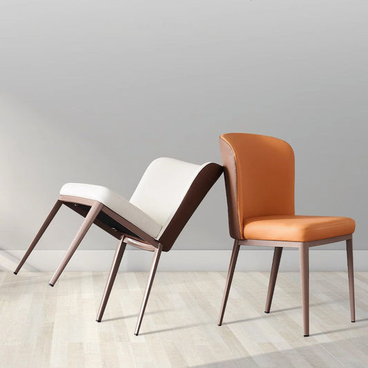 Contemporary Scandinavian PU Leather Carbon Steel Curved Square Dining Chair With Backrest For Dining Room