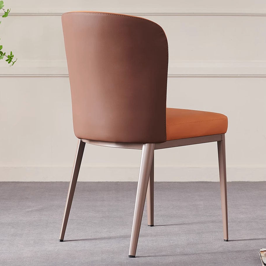 Contemporary Scandinavian PU Leather Carbon Steel Curved Square Dining Chair With Backrest For Dining Room