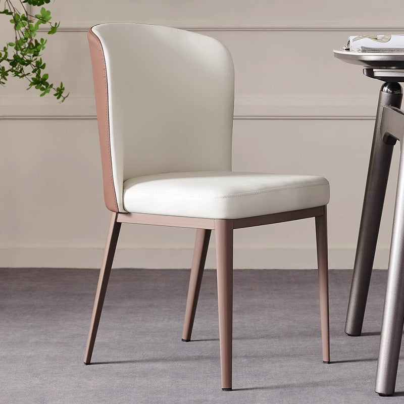 Contemporary Scandinavian PU Leather Carbon Steel Curved Square Dining Chair With Backrest For Dining Room