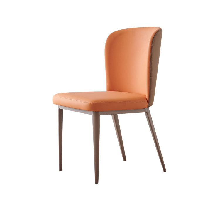 Contemporary Scandinavian PU Leather Carbon Steel Curved Square Dining Chair With Backrest For Dining Room