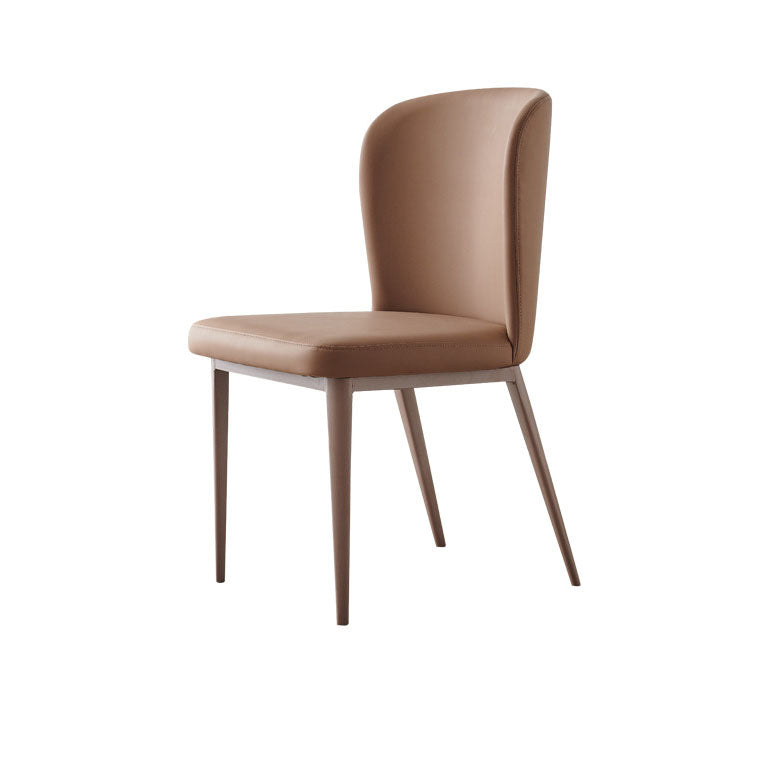 Contemporary Scandinavian PU Leather Carbon Steel Curved Square Dining Chair With Backrest For Dining Room