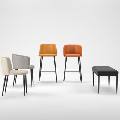 Contemporary Scandinavian Fabric Faux Leather Carbon Steel Curved Dining Chair With Backrest For Dining Room