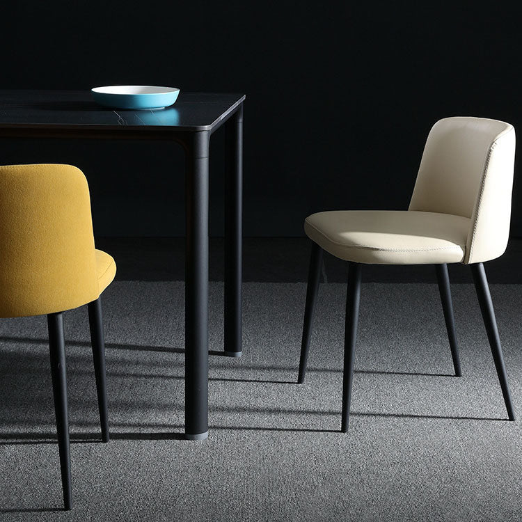 Contemporary Scandinavian Fabric Faux Leather Carbon Steel Curved Dining Chair With Backrest For Dining Room