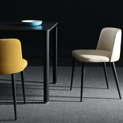 Contemporary Scandinavian Fabric Faux Leather Carbon Steel Curved Dining Chair With Backrest For Dining Room
