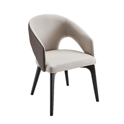 Modern Luxury PU Leather Solid Wood Curved Rounded Square Backrest Dining Chair For Dining Room