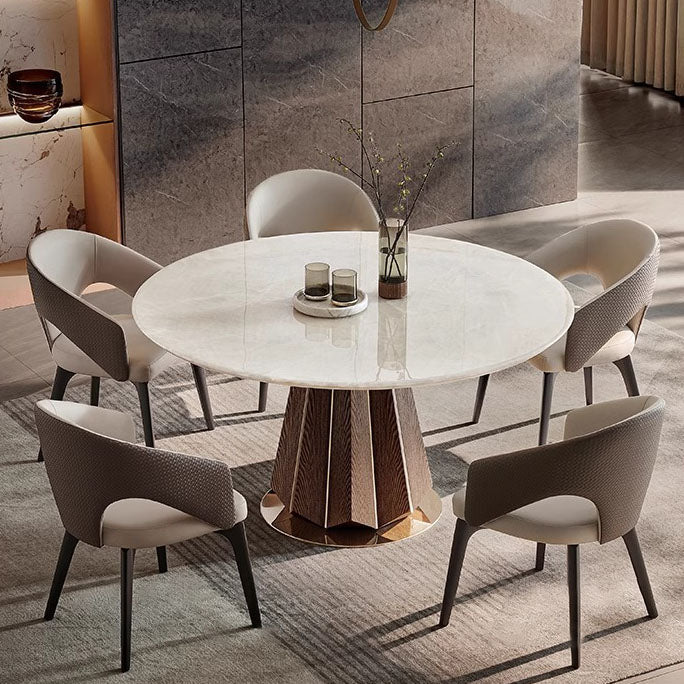 Modern Luxury PU Leather Solid Wood Curved Rounded Square Backrest Dining Chair For Dining Room