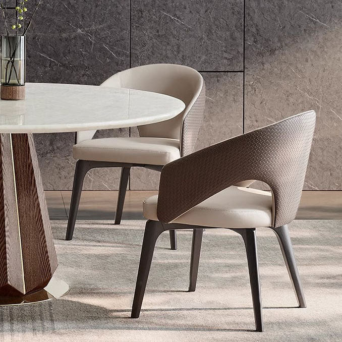 Modern Luxury PU Leather Solid Wood Curved Rounded Square Backrest Dining Chair For Dining Room