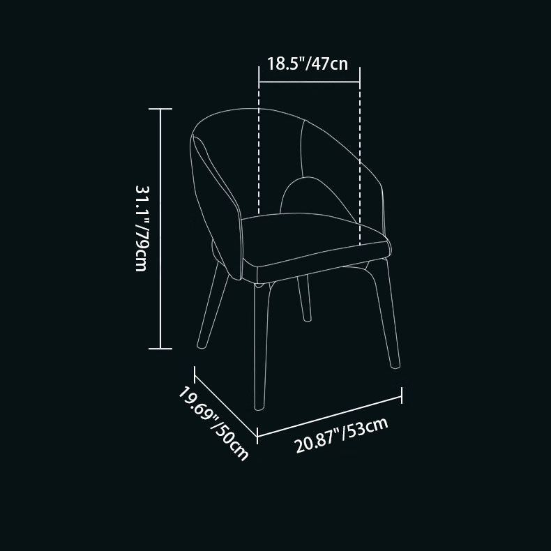 Modern Luxury PU Leather Solid Wood Curved Rounded Square Backrest Dining Chair For Dining Room
