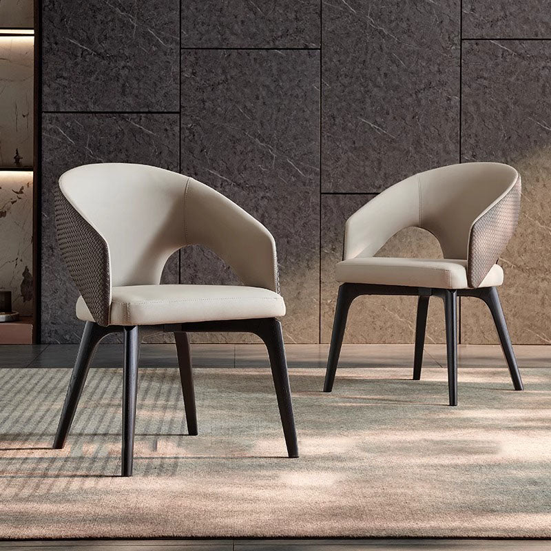 Modern Luxury PU Leather Solid Wood Curved Rounded Square Backrest Dining Chair For Dining Room