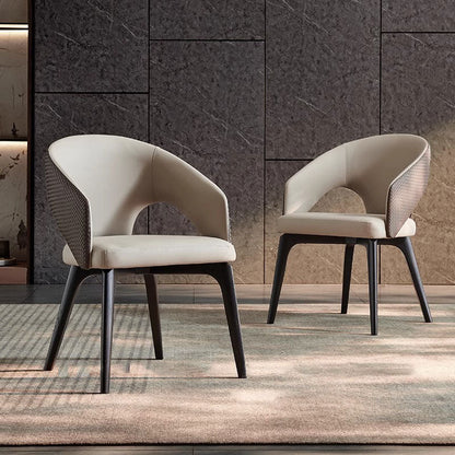 Modern Luxury PU Leather Solid Wood Curved Rounded Square Backrest Dining Chair For Dining Room