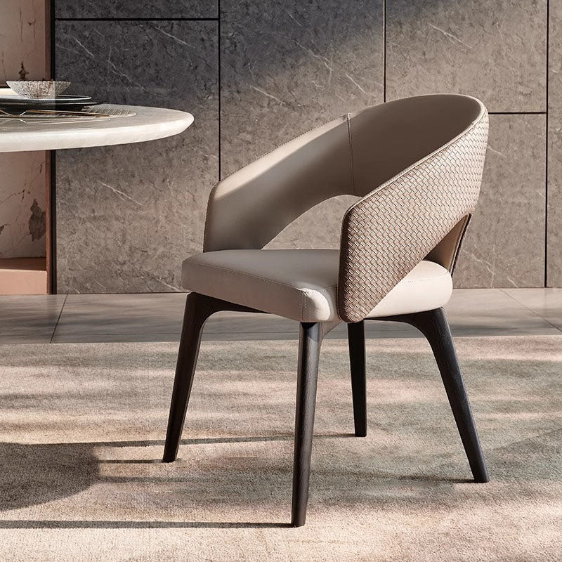 Modern Luxury PU Leather Solid Wood Curved Rounded Square Backrest Dining Chair For Dining Room