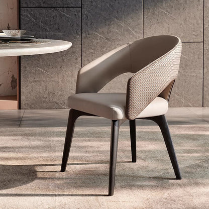 Modern Luxury PU Leather Solid Wood Curved Rounded Square Backrest Dining Chair For Dining Room