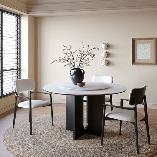 Modern Luxury Cotton Linen Solid Wood Rounded Rectangular Dining Chair With Backrest Armrest For Dining Room