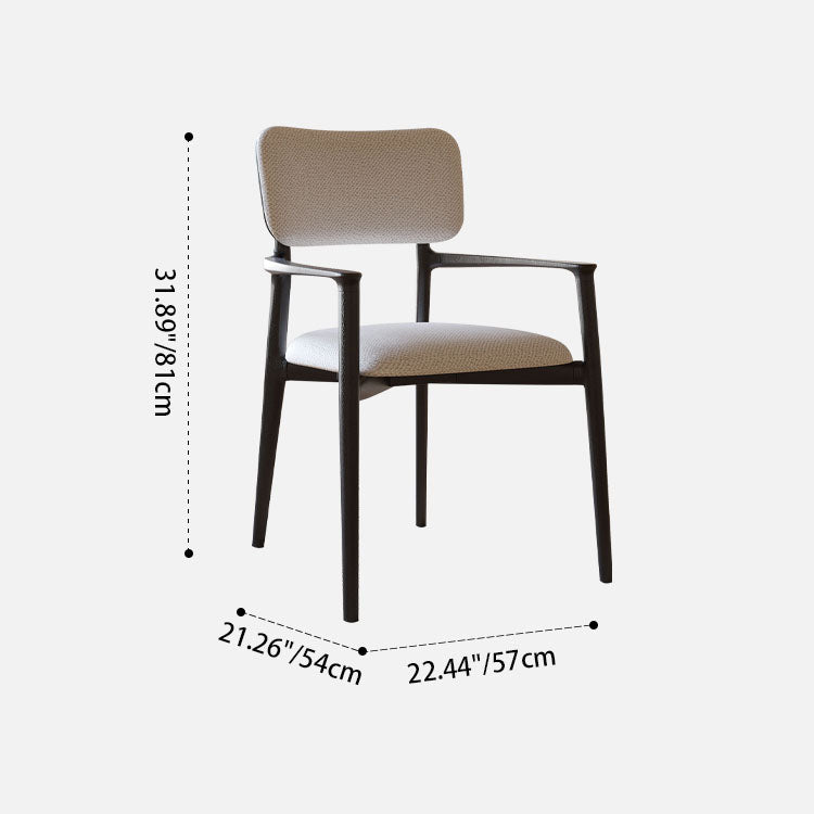 Modern Luxury Cotton Linen Solid Wood Rounded Rectangular Dining Chair With Backrest Armrest For Dining Room