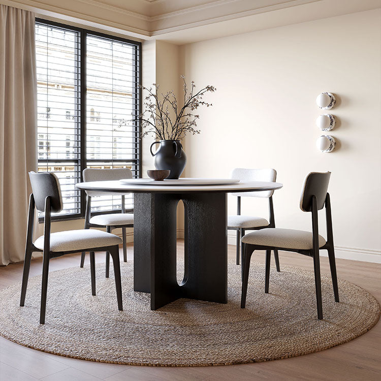 Modern Luxury Cotton Linen Solid Wood Rounded Rectangular Dining Chair With Backrest Armrest For Dining Room