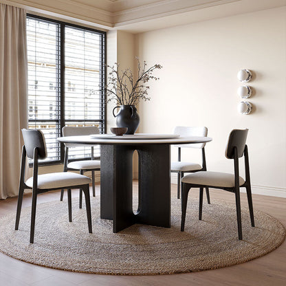 Modern Luxury Cotton Linen Solid Wood Rounded Rectangular Dining Chair With Backrest Armrest For Dining Room