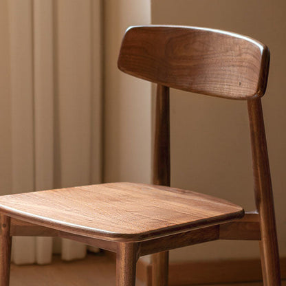 Contemporary Scandinavian Black Walnut Rounded Square Dining Chair With Backrest For Dining Room