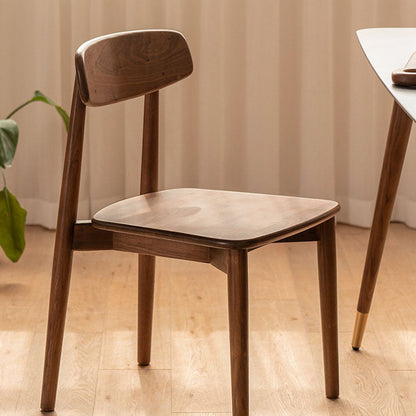 Contemporary Scandinavian Black Walnut Rounded Square Dining Chair With Backrest For Dining Room