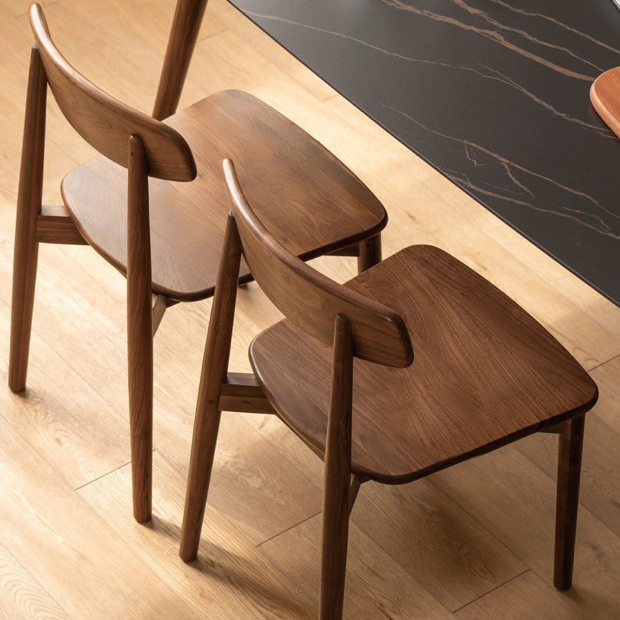 Contemporary Scandinavian Black Walnut Rounded Square Dining Chair With Backrest For Dining Room