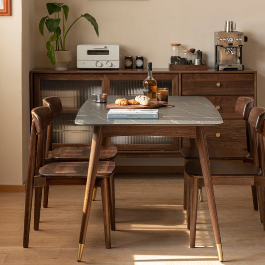 Contemporary Scandinavian Black Walnut Rounded Square Dining Chair With Backrest For Dining Room