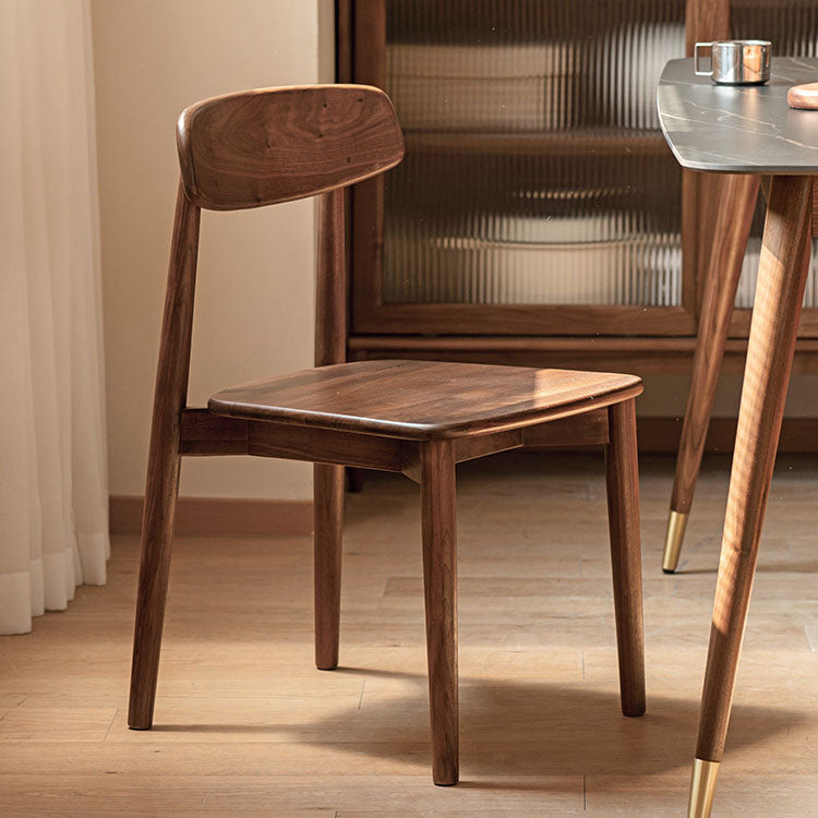 Contemporary Scandinavian Black Walnut Rounded Square Dining Chair With Backrest For Dining Room