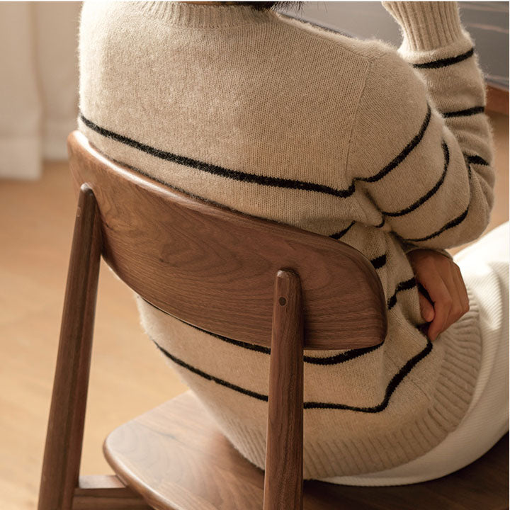 Contemporary Scandinavian Black Walnut Rounded Square Dining Chair With Backrest For Dining Room