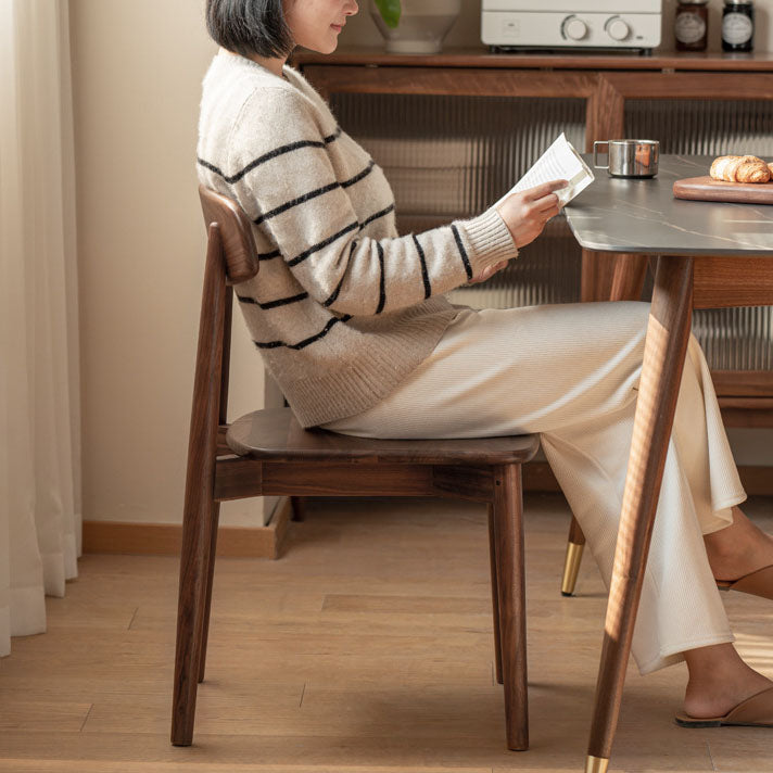 Contemporary Scandinavian Black Walnut Rounded Square Dining Chair With Backrest For Dining Room