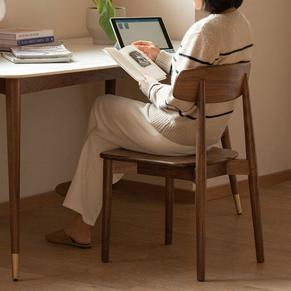 Contemporary Scandinavian Black Walnut Rounded Square Dining Chair With Backrest For Dining Room