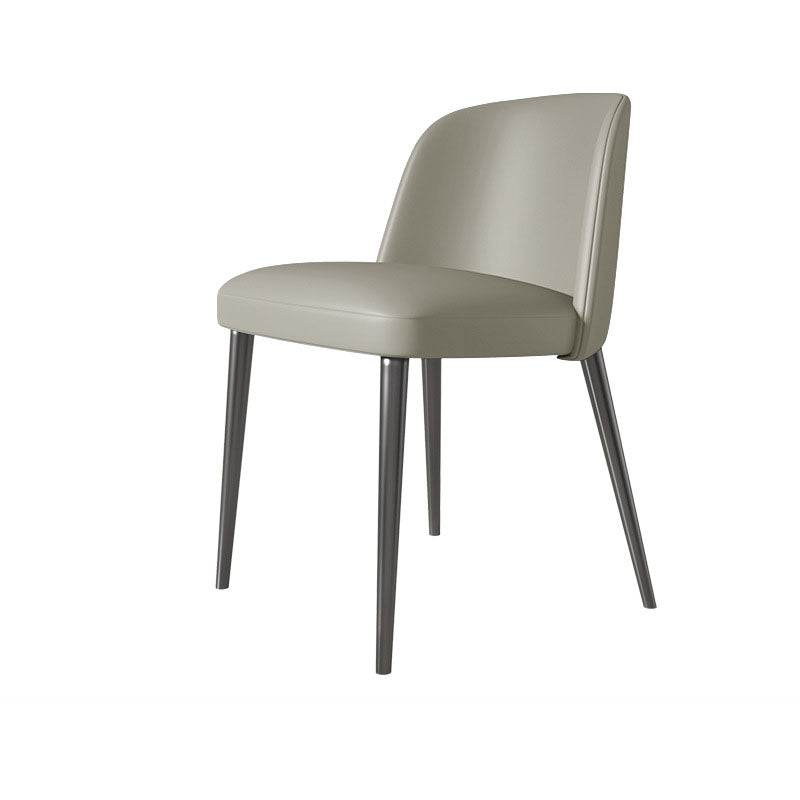 Contemporary Scandinavian Nappa Leather Carbon Steel Curved Square Dining Chair With Backrest For Dining Room