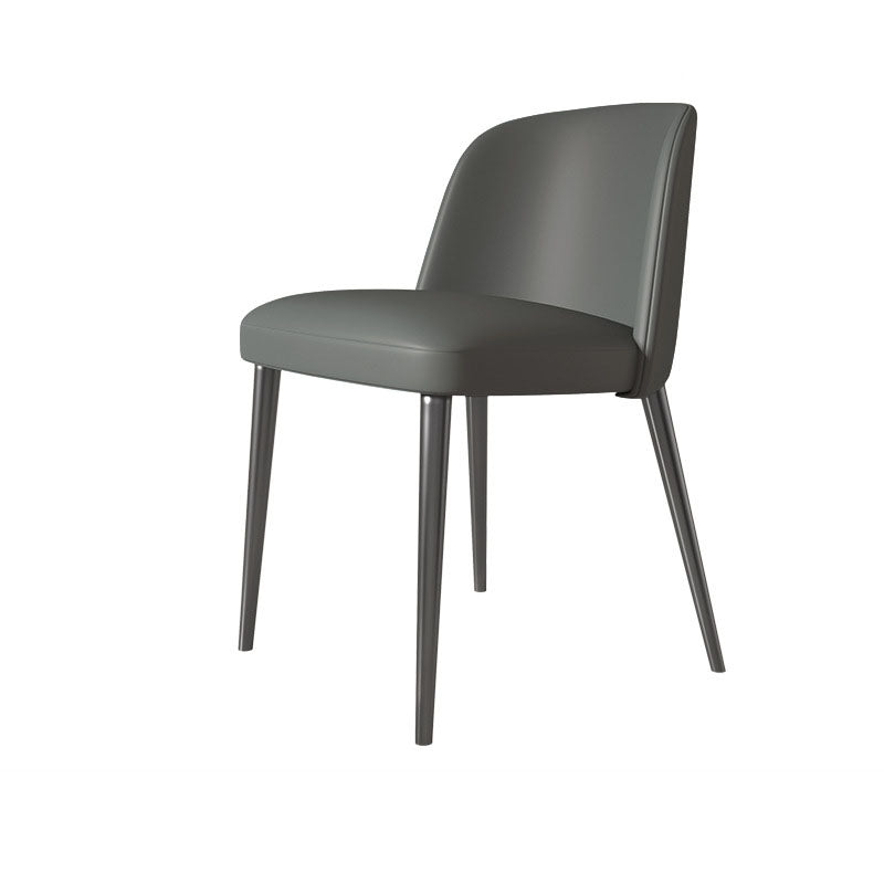 Contemporary Scandinavian Nappa Leather Carbon Steel Curved Square Dining Chair With Backrest For Dining Room