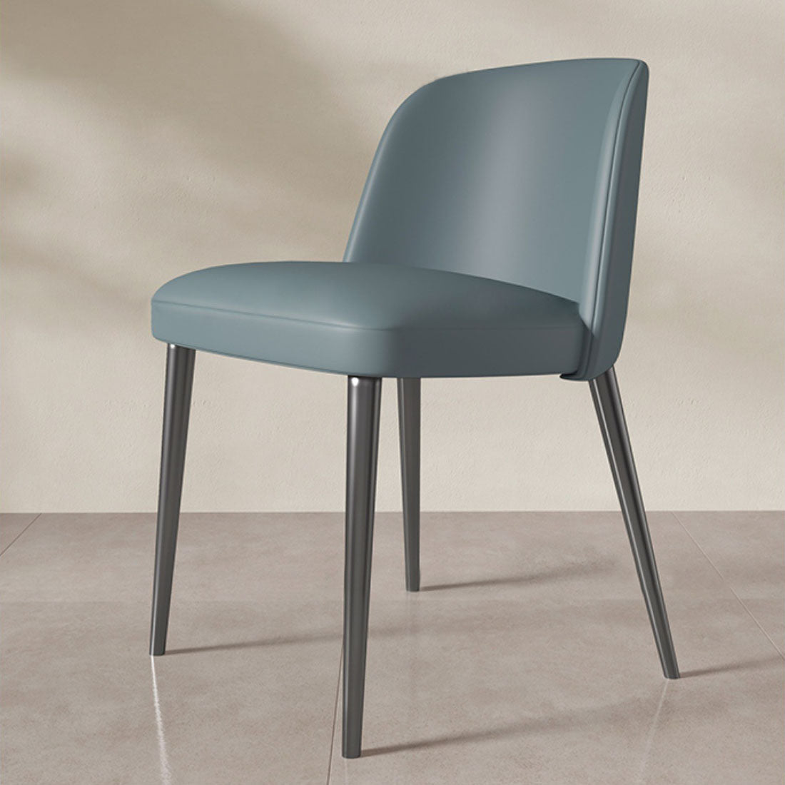 Contemporary Scandinavian Nappa Leather Carbon Steel Curved Square Dining Chair With Backrest For Dining Room