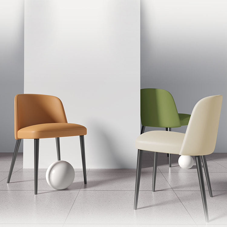 Contemporary Scandinavian Nappa Leather Carbon Steel Curved Square Dining Chair With Backrest For Dining Room