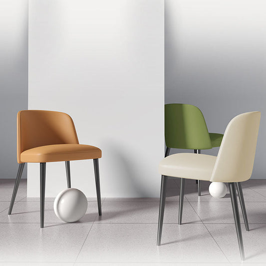 Contemporary Scandinavian Nappa Leather Carbon Steel Curved Square Dining Chair With Backrest For Dining Room