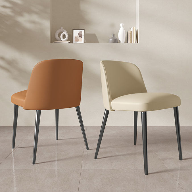 Contemporary Scandinavian Nappa Leather Carbon Steel Curved Square Dining Chair With Backrest For Dining Room