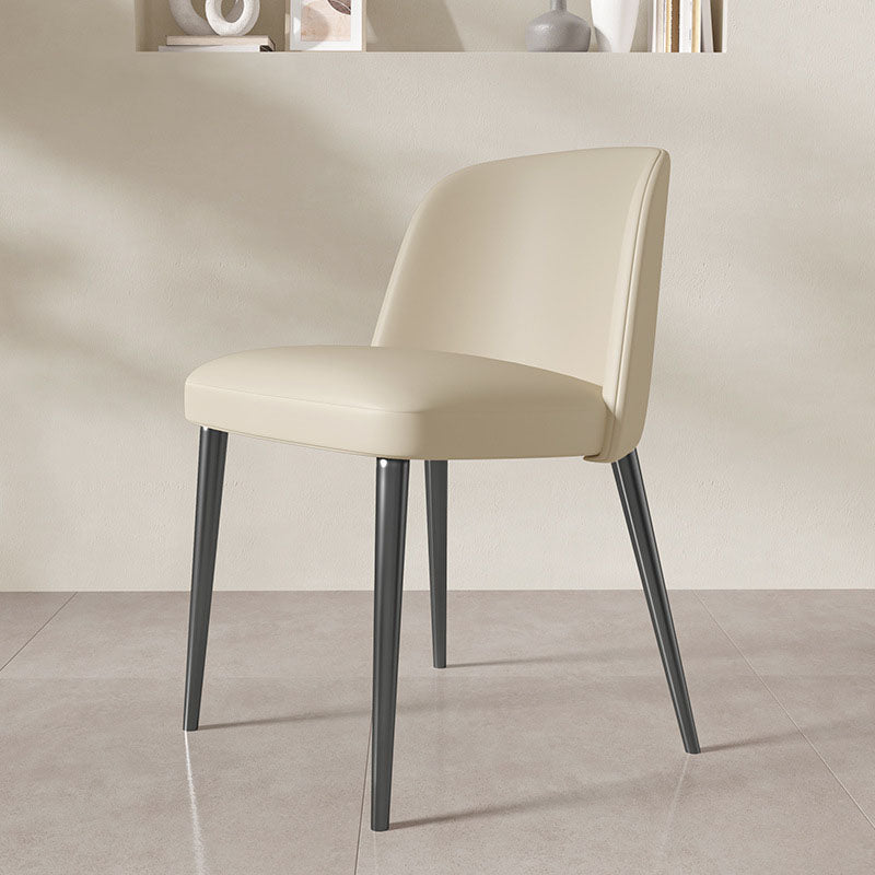Contemporary Scandinavian Nappa Leather Carbon Steel Curved Square Dining Chair With Backrest For Dining Room