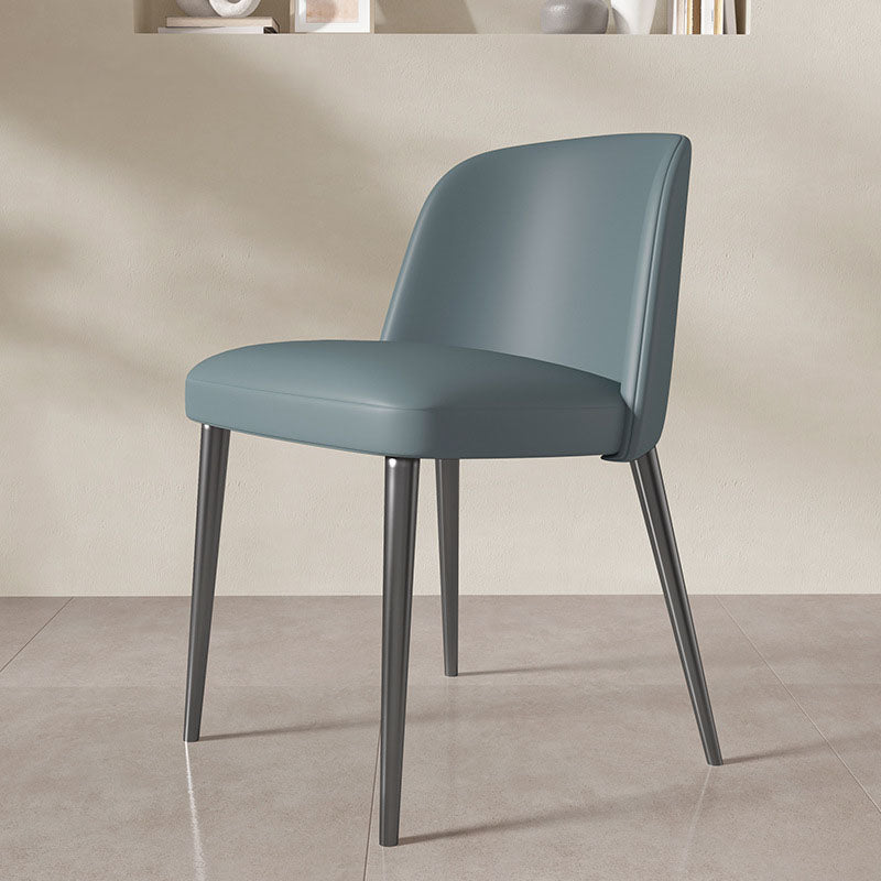 Contemporary Scandinavian Nappa Leather Carbon Steel Curved Square Dining Chair With Backrest For Dining Room