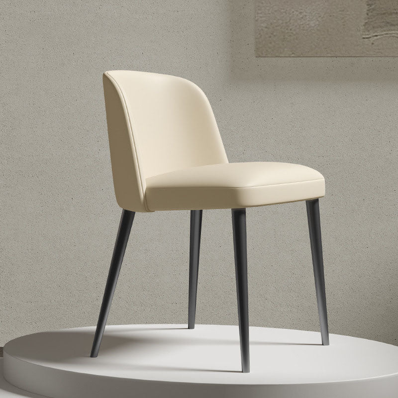 Contemporary Scandinavian Nappa Leather Carbon Steel Curved Square Dining Chair With Backrest For Dining Room