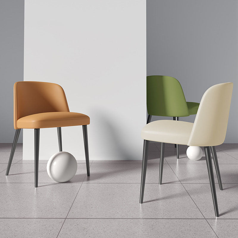 Contemporary Scandinavian Nappa Leather Carbon Steel Curved Square Dining Chair With Backrest For Dining Room