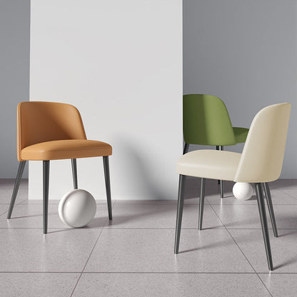 Contemporary Scandinavian Nappa Leather Carbon Steel Curved Square Dining Chair With Backrest For Dining Room