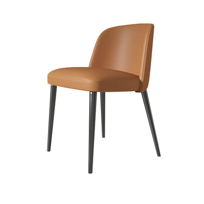 Contemporary Scandinavian Nappa Leather Carbon Steel Curved Square Dining Chair With Backrest For Dining Room