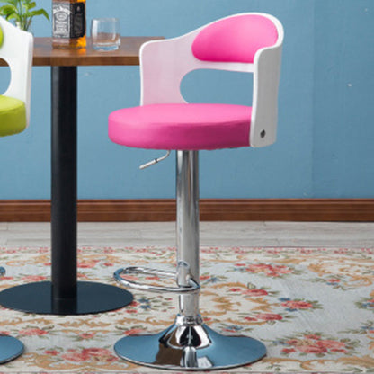 Contemporary Scandinavian PU Leather Linen Steel Curved Round Adjustable Bar Stool With Backrest For Dining Room