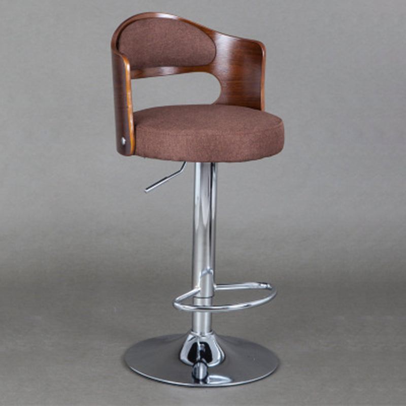 Contemporary Scandinavian PU Leather Linen Steel Curved Round Adjustable Bar Stool With Backrest For Dining Room