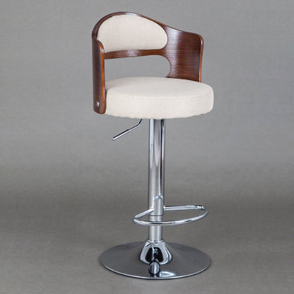 Contemporary Scandinavian PU Leather Linen Steel Curved Round Adjustable Bar Stool With Backrest For Dining Room