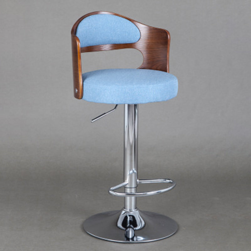 Contemporary Scandinavian PU Leather Linen Steel Curved Round Adjustable Bar Stool With Backrest For Dining Room